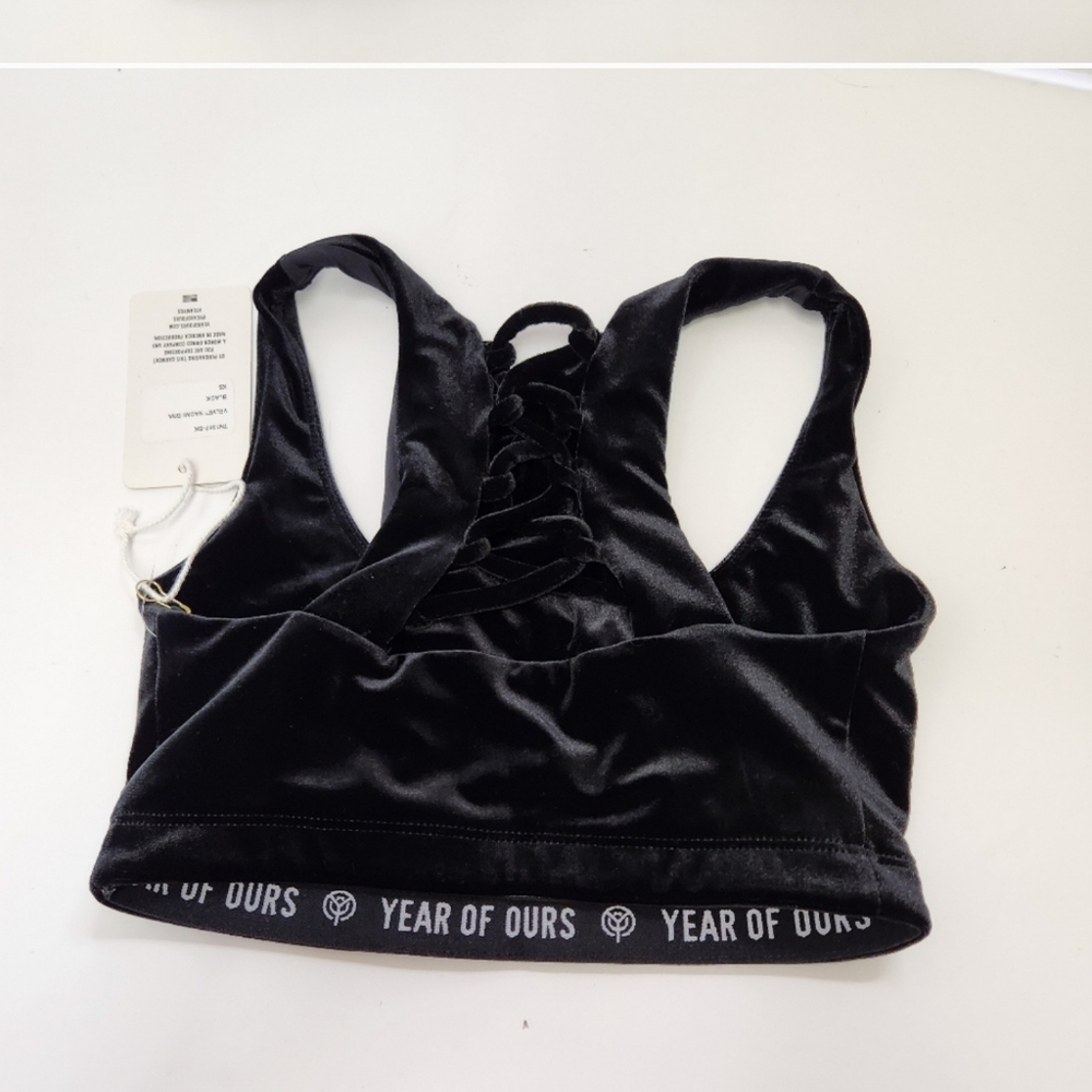 Year of Ours Velvet Black Naomi Lace-Up Sports Bra Crop Top New NWT Revolve Yoga